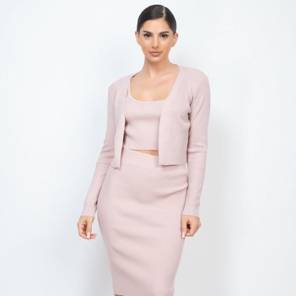 COPY - Solid Cami Sweater Top & Midi Skirt 3pc Set - Picture 1 of 7